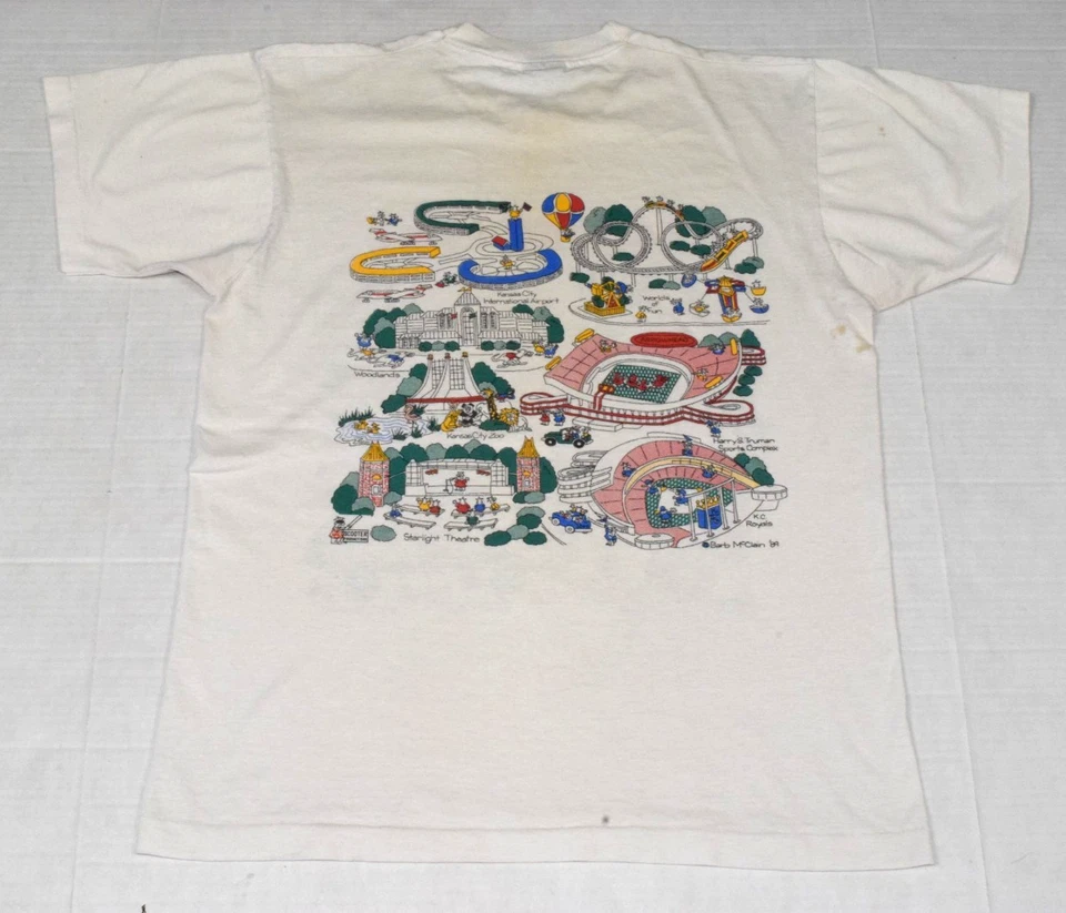 Vintage T-Shirt Kansas City Sketch Map Size M 80s Screen Stars Grunge c.1989 - Image 2 of 4