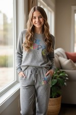 VINTAGE HAVANA Girls BE HAPPY Lightweight Sweatshirt  & Jogger Set Gray Large 14