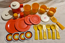 Fisher Price Fun With Food Lot Dishes Utensils Cups Plates Pitcher Salt/Pepper