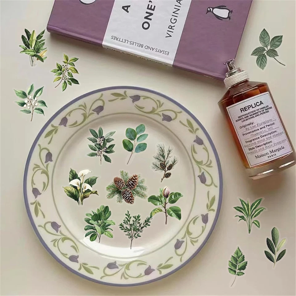 50pcs Transparent Green Leaf Sticker for Scrapbooking PET Nature Stickers Sticke - Image 3 of 4