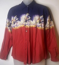Vintage Roper Western Cowboy Horse Print Shirt Engraved Buttons Men's Large
