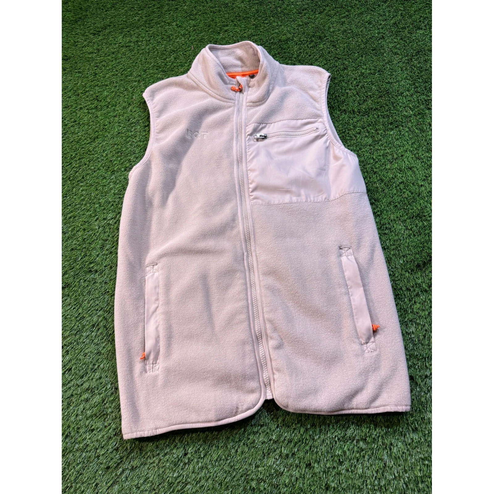 EQT Fleece Vest Beige Zip Up Pockets Full Zip Outdoor Casual Size M