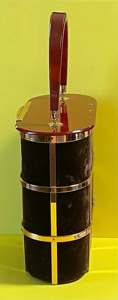 BOLSO JAULA LUCITE MARRÓN Y TERCIOPELO DE MAJESTIC AÑOS 50 IMPECABLE Foto 4 de 4