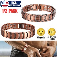 2 Men's Bracelet Magnetic Therapy Arthritis Pain Relief Pure Copper Bangle US