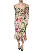 Dolce & Gabbana Pink Floral Silk Fit And Flared Midi Women's Dress Authentic