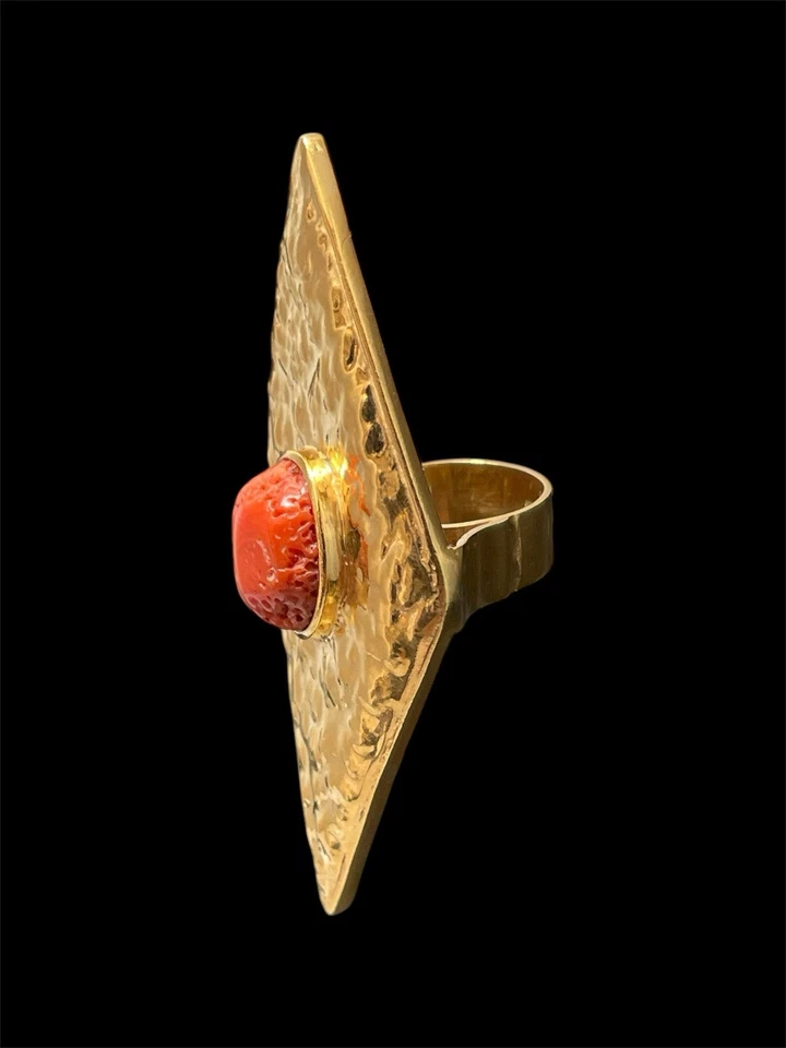 Anello rettangolare in argento e corallo rosso mediterraneo - Immagine 2 di 4