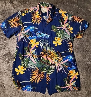 Linbeck Logo Alex Vando Floral Short Sleeve Rayon Aloha Shirt Mens Large