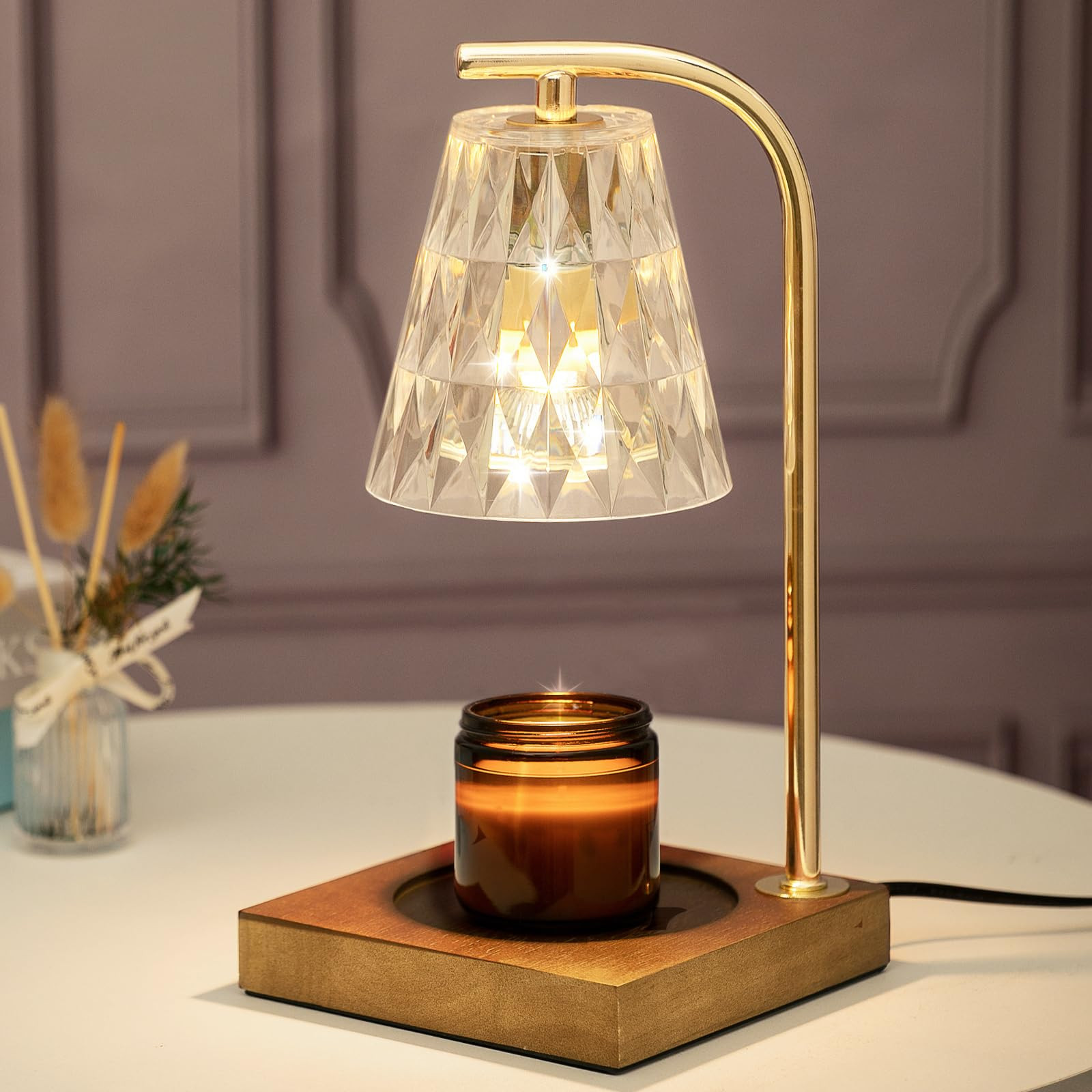 Dimmable Electric Candle Warmer Lamp with Timer and Acrylic Base-image