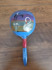 Vintage Mexican Maraca Hand Painted Gourd Shaker Bright Blue Mexico 8" Gourd