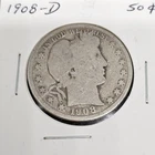 1909-D Barber Half Dollar 90% Silver Liberty Head US Coin Denver Mint Old