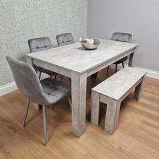 Grey Dining Table Set and chairs 4 Grey Tufted Velvet & 1 Bench Dining Set of 6