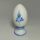 Hand Painted White & Blue Floral Egg Figurine Signed Louise Rose