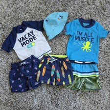 Carter's OshKosh B'gosh 6 Piece Swim Set Swim Shirt Trunks Hat Beach Tropical 9M