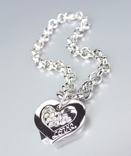 GORGEOUS Designer Silver Hearts LOVE CZ Crystals Charms Bracelet - Picture 2 of 2