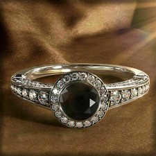 925 Sterling Silver Black  White Simulated Sapphire 3.20CT Wedding Women's Ring