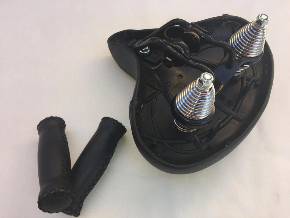 Asiento de sillín de diamante para bicicleta Beach Cruiser *NEGRO con resortes + empuñaduras manillar confort Foto 3 de 4