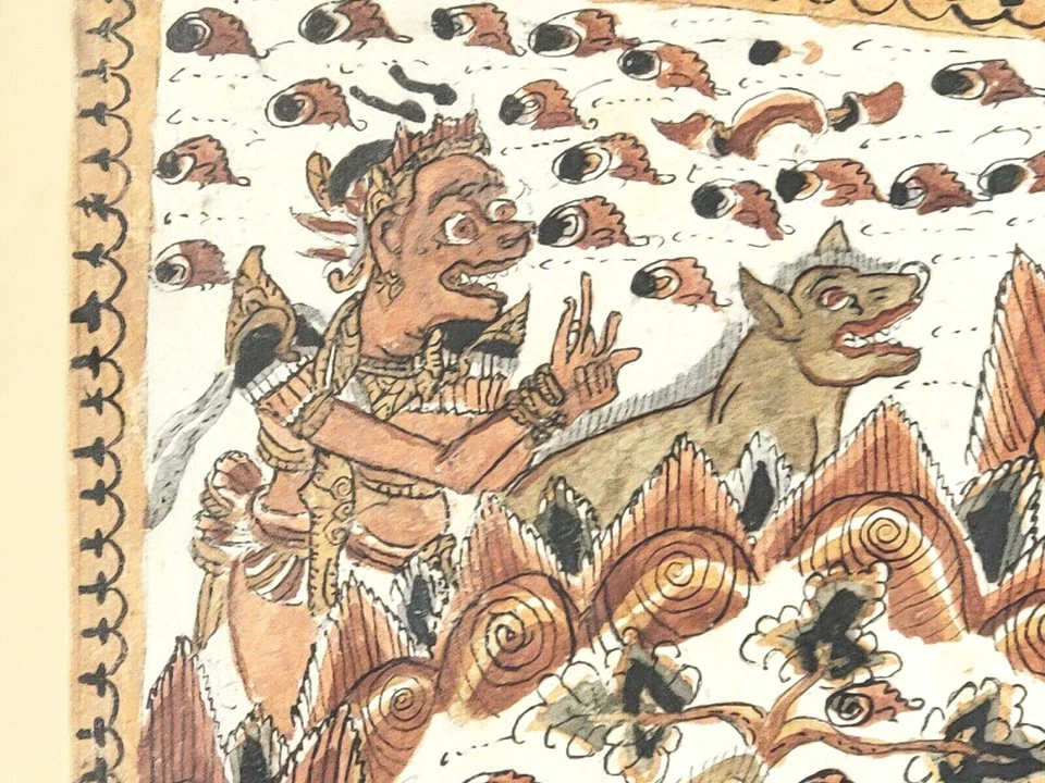 Винтажная Балийская Текстильная Ткань Картина Камасан Махабарата Рама Красный Бамбук - Изображение 4 из 4