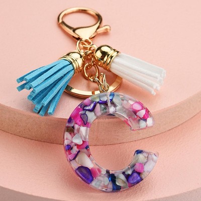 Personalised Initial Keyring A-Z Birthday Gift Bag Xmas Purple Car Key C2W9