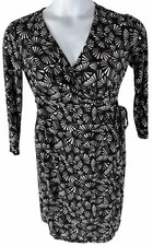 Anne Klein Size Small Black Gray Faux Wrap Dress Geometric Body Con Career