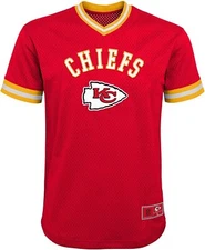 Outerstuff Kansas City Chiefs Shirt Youth Boy's Twill V-Neck Mesh Jersey Top NFL