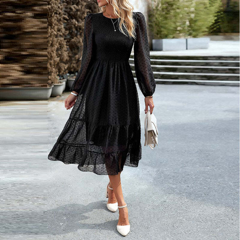 Modest Flowy Dresses Casual Evening Dresses Black Dress Long Maxi Gown Full  Sleeves Seta T Women's