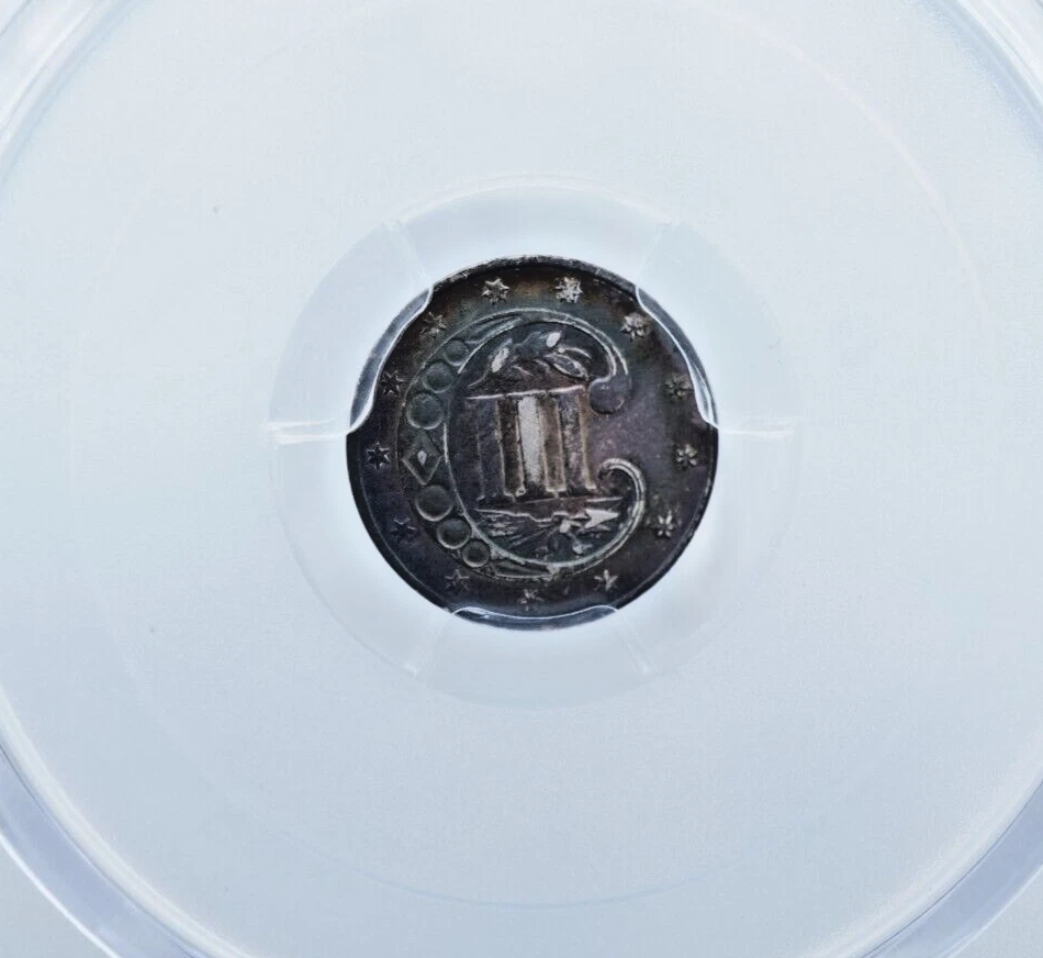 1859 Three 3 Cent Silver Trime 3CS PCGS Genuine AU Detail Toned - U818 - Image 4 of 4