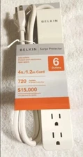 New Belkin Surge Protector Power Strip 6 Outlets 4' Cord White Free Shipping!