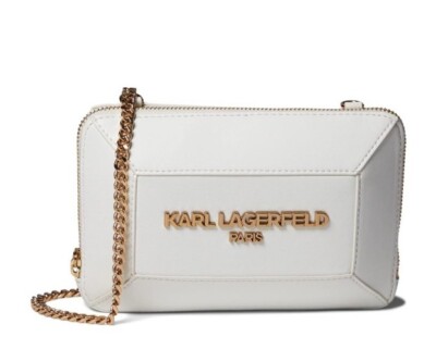 Karl Lagerfeld Paris White Georgette Small Gold Chain Crossbody