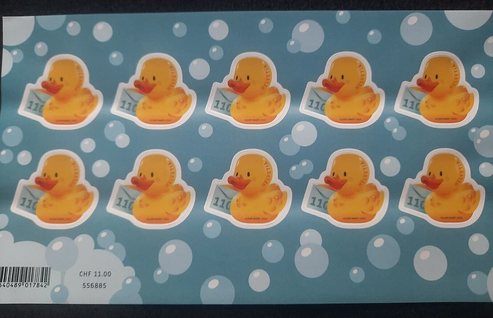 Switzerland "RUBBER DUCK" Sheetlet wid Relief Finish & Contour Cut stamps 2023 - Image 4 of 4