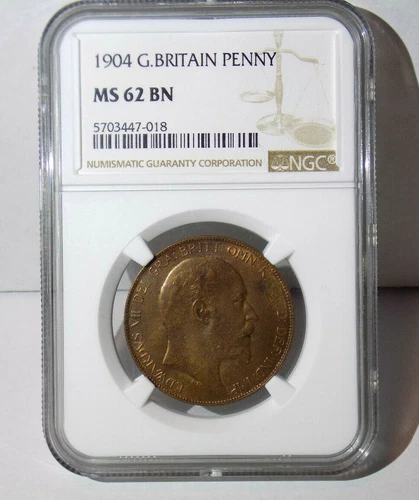 GREAT BRITAIN 1904 PENNY NGC MS62 BN MS 62 England UK Certified Graded Coin 