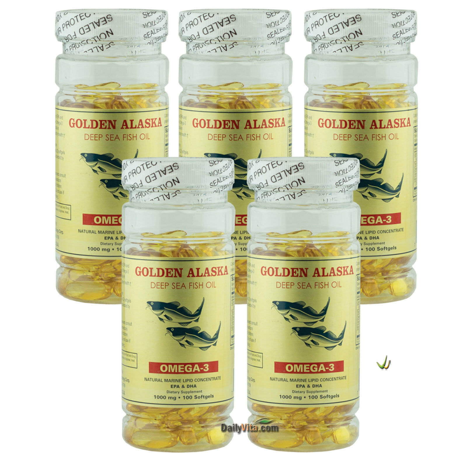 5 Аляскинский глубоководный рыбий жир Омега-3 с ЭПК и ДГК, 100 капсул