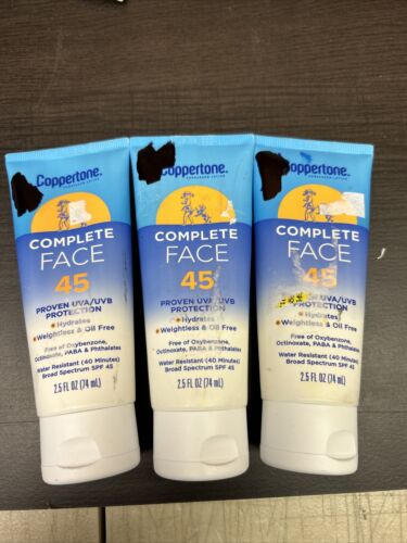 3 Coppertone Complete SPF 45 Face Sunscreen Water Resistant 2.5 OZ EXP 8/24+ - Picture 1 of 7