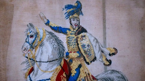 Vintage Needlepoint Colorful Knight on Horse with Castle unmounted - Picture 2 of 4