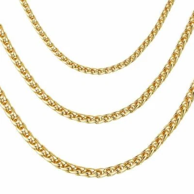 Kette Gold vergoldet Zopfkette 24 Karat 3,4,5 mm Damen Herren Halskette K6049DL - Bild 1 von 4