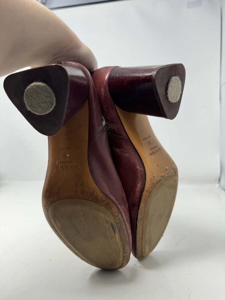 RAG & BONE Mujer Fei Botín Cuero Ruso TACÓN BLOQUE ACAMPANADO 38 US 8 Marrón Foto 4 de 4