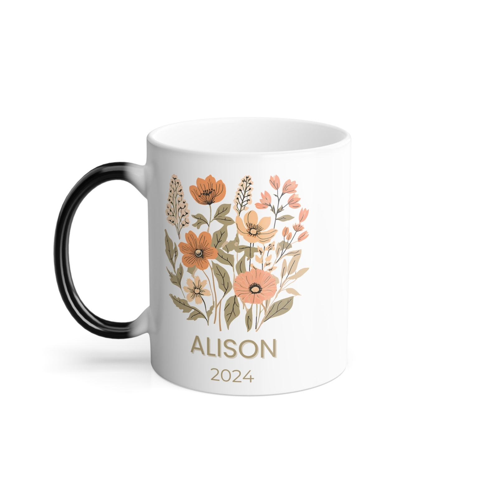 Personalized Wildflower Mug, Birthday Gift for Her, Color Changing, Custom Name