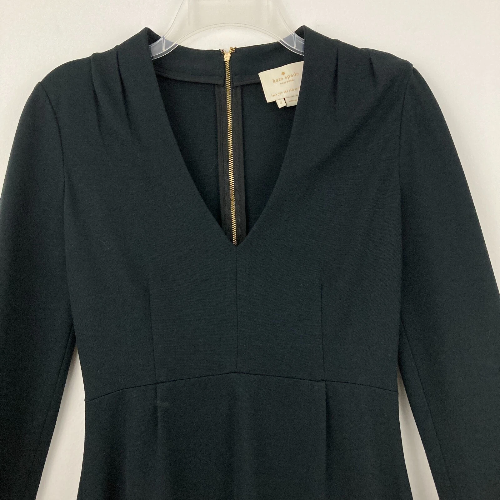 Abito tubino Kate Spade Darlene taglia 2 nero scollo a V manica 3 4 business casual
