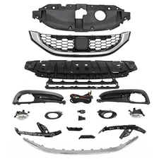 14PC Bumper Grille For CIVIC Sedan 2013-2015 Mesh Fog lamps HeadLamp Bracket Kit
