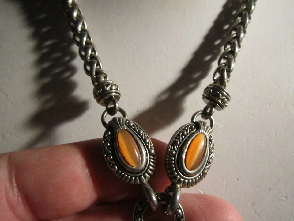 COLLAR DISEÑO TEJIDO PESADO 16" CON IMITACIÓN NARANJA OJO DE GATO CRISTALES -OFC-T2 Foto 3 de 4