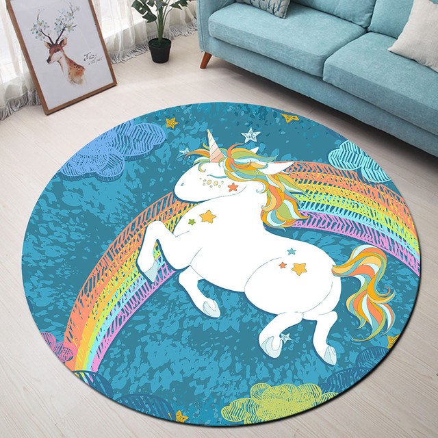 Cute Baby Unicorn Rainbow Stars Clouds Round Floor Mat Rug Living Room Area Rugs eBay