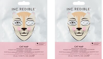INC.redible Cat Nap Brightening Sheet Mask 2 Packages NEW Green Tea Chamomile