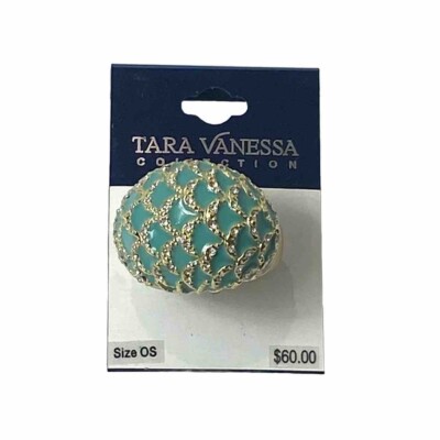 Tara Vanessa Collection Ring Dome Enamel Stretch OS Turquoise