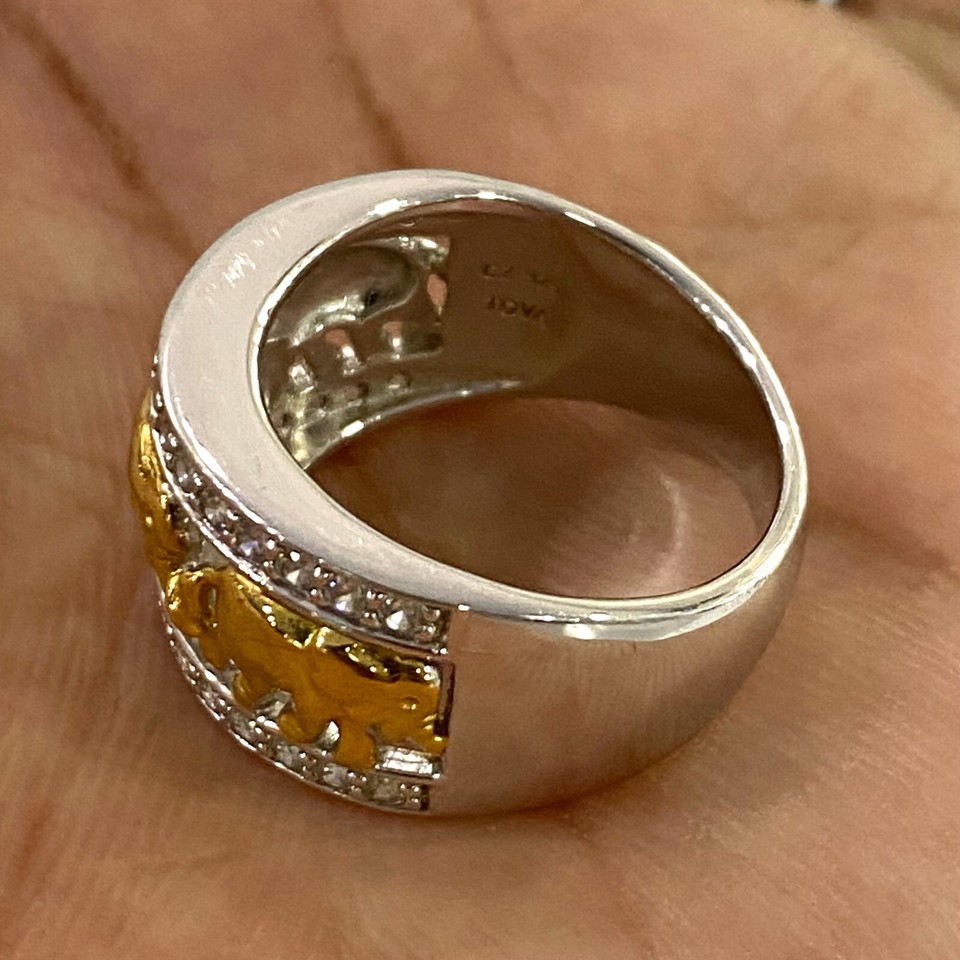 QVC TOVA for Simulated Diamond Elephant Ring Sterling Silver Preowned