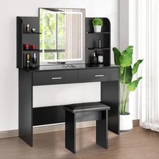 Makeup Dressing Table Vanity Set with 3-Color Dimmable Lighted Mirror Stool