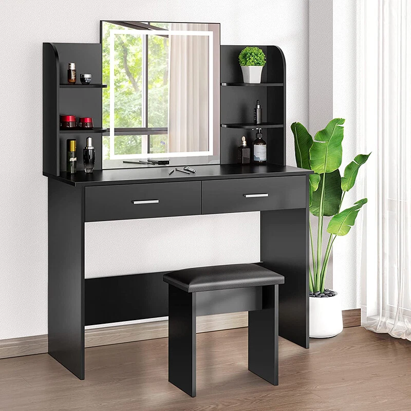 Vanity Table Set Makeup Dressing Table w/ 3-Color Lighted Mirror Cushioned Stool - Image 2 of 4