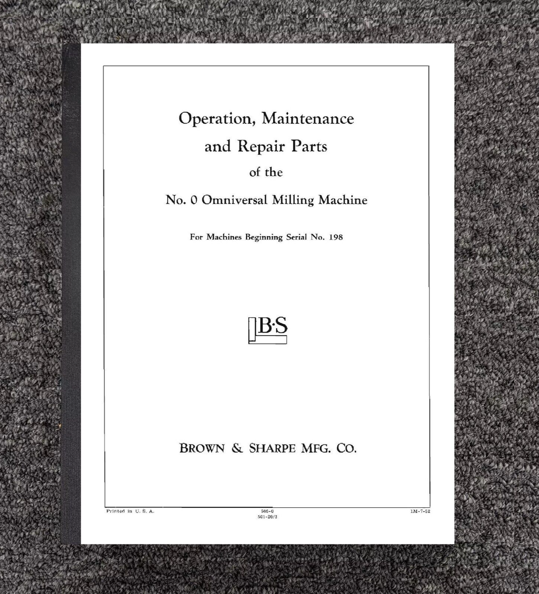 198 Omniversal Milling Machine Operation & Parts Manual Fits B&S
