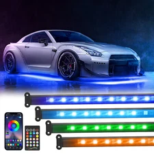 4PCS RGB LED Strip Under Car Tube Underglow Underbody System Neon Light Kit