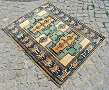 Alfombra turca vintage 40"" x 51"" alfombra anatolia anudada a mano alfombra de lana orgánica