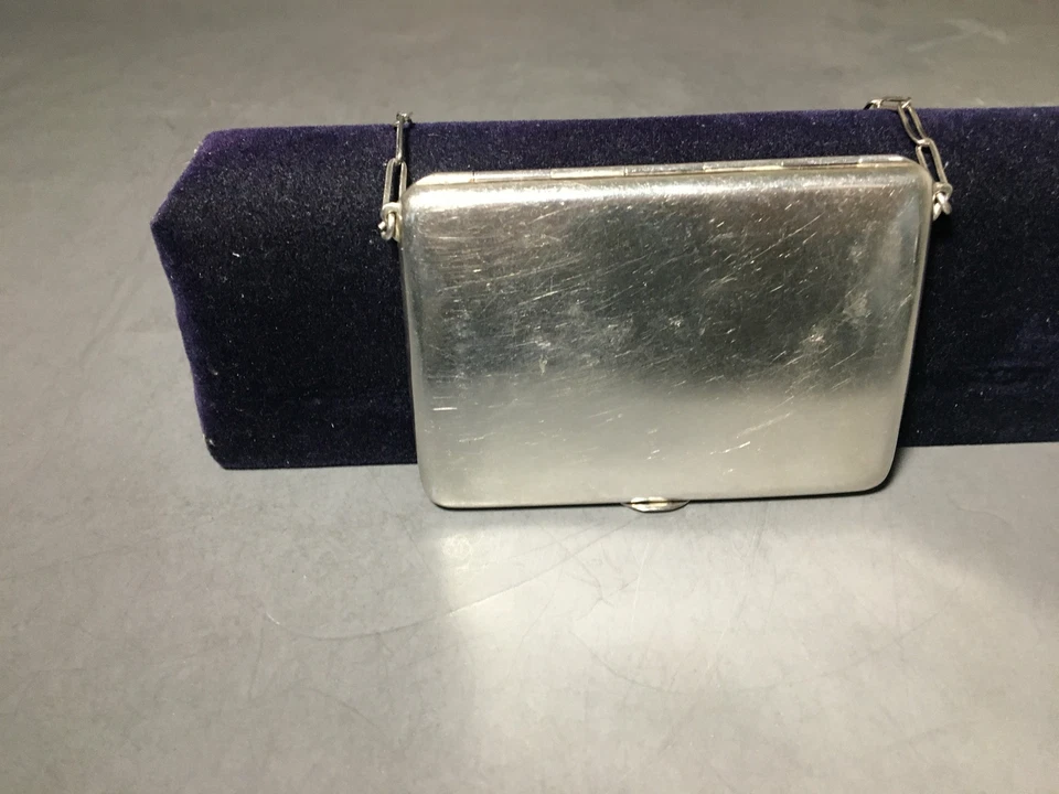 Antiguo estuche para tarjetas de plata esterlina Watson Company con cadena Foto 2 de 4