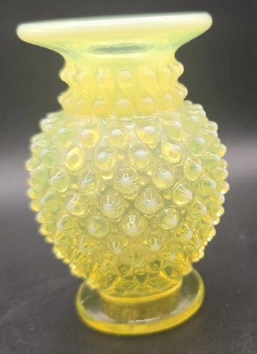 Vintage Fenton Opalescent Hobnail Vaseline Glass Vase
